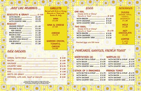 sunset restaurant menu.